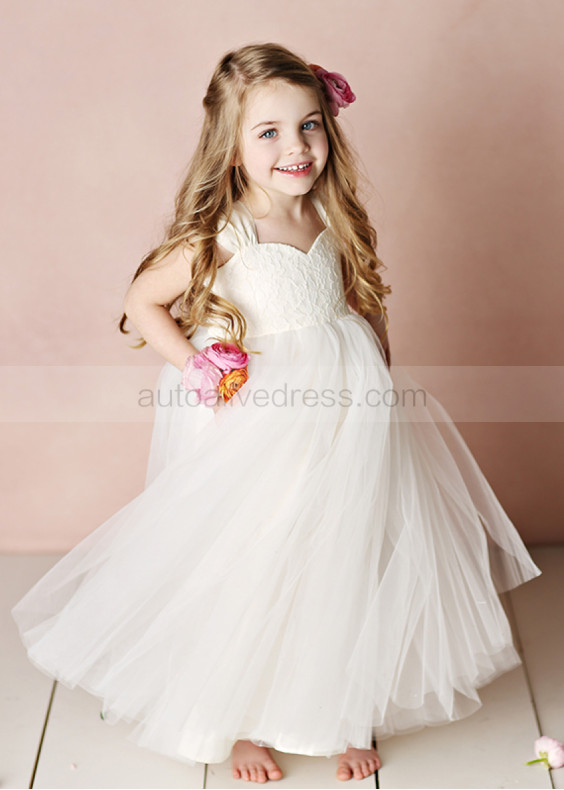 Ivory Lace Tulle Ankle Length Flower Girl Dress Young Girl Dress Ivory Lace Tulle Ankle Length Flower Girl Dress Young Girl Dress